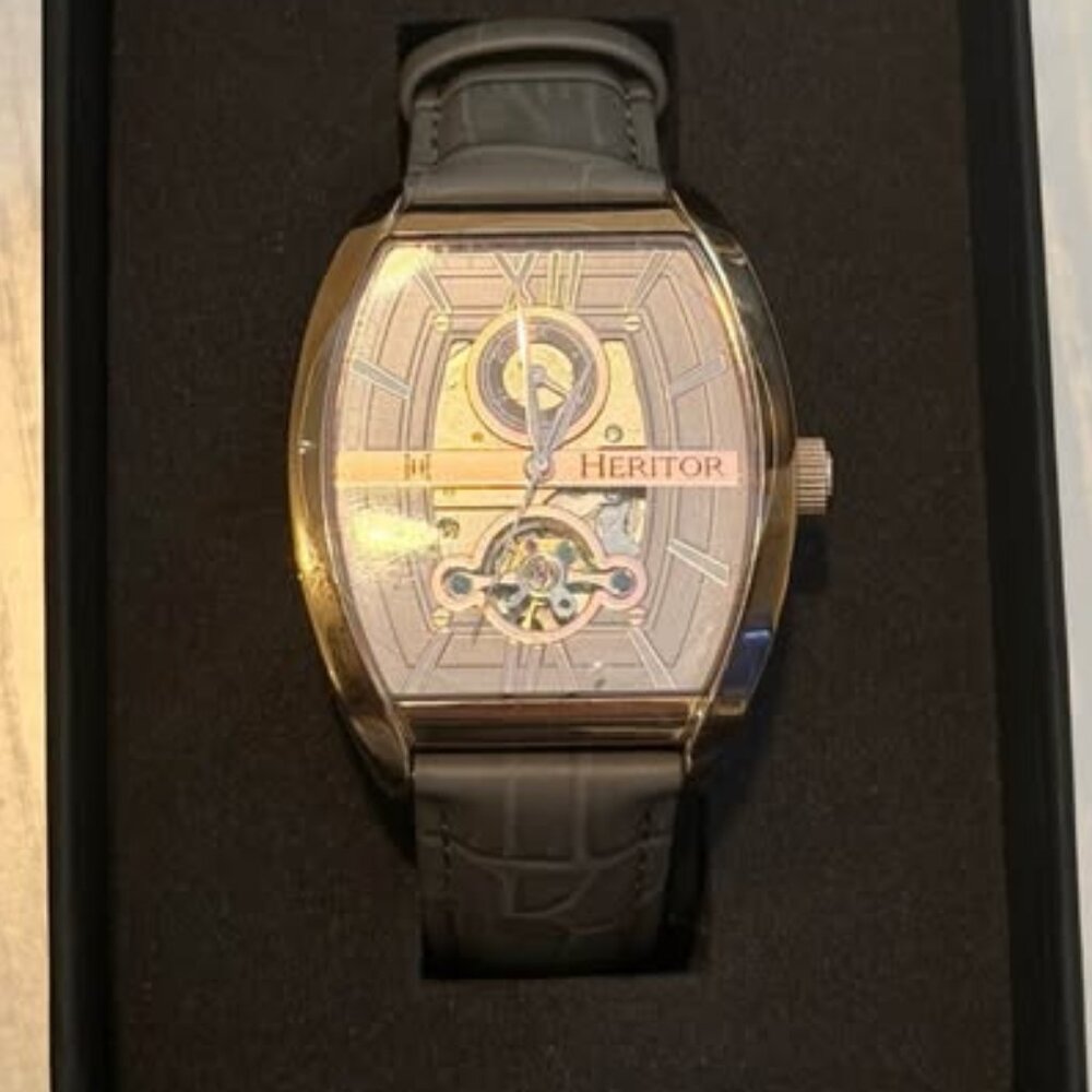 Authentic Heritor 38mm Automatic Masterson Semi-Skeleton Genuine Leather-Band Wa